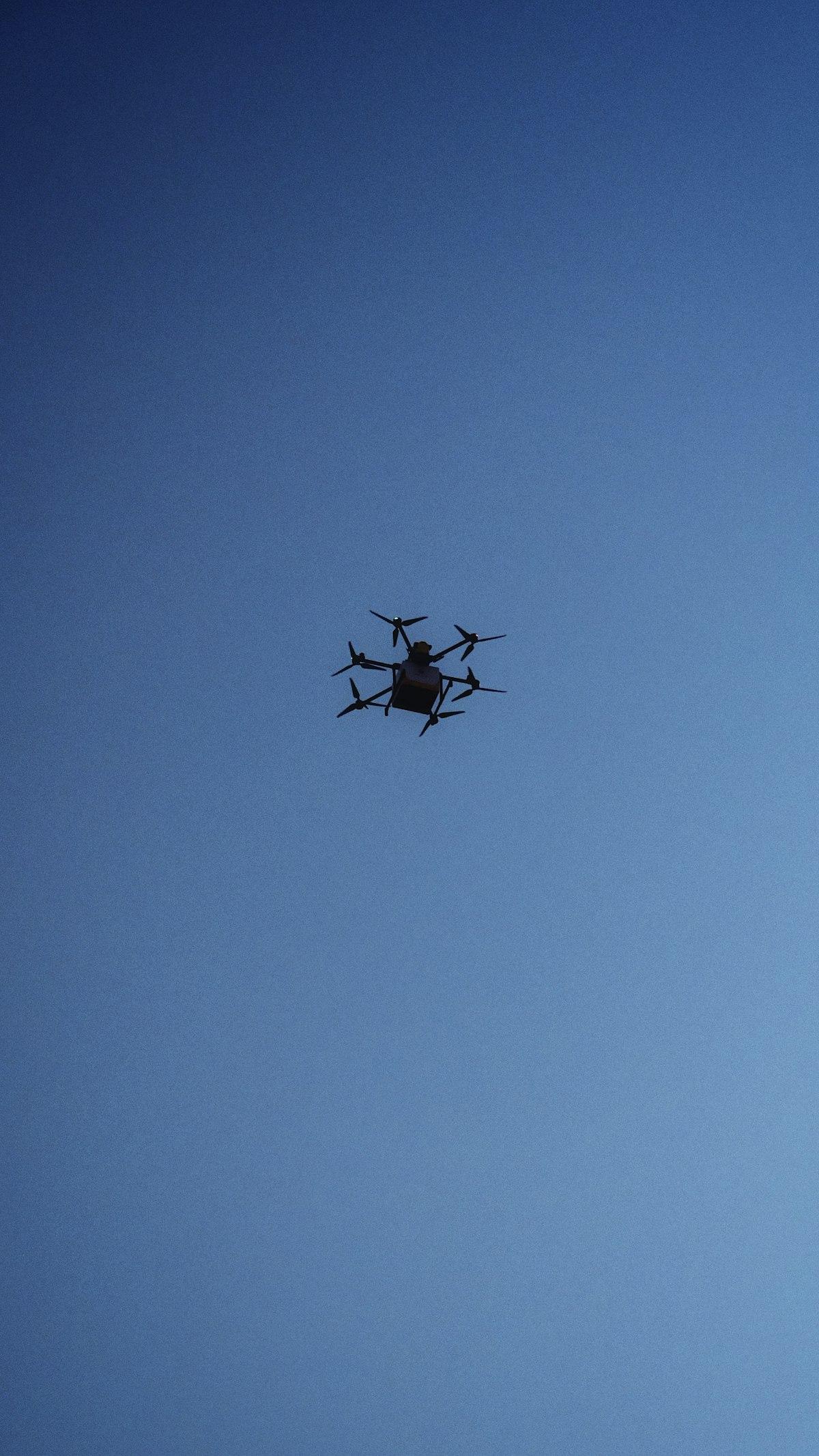 Multirotor drone in flight
