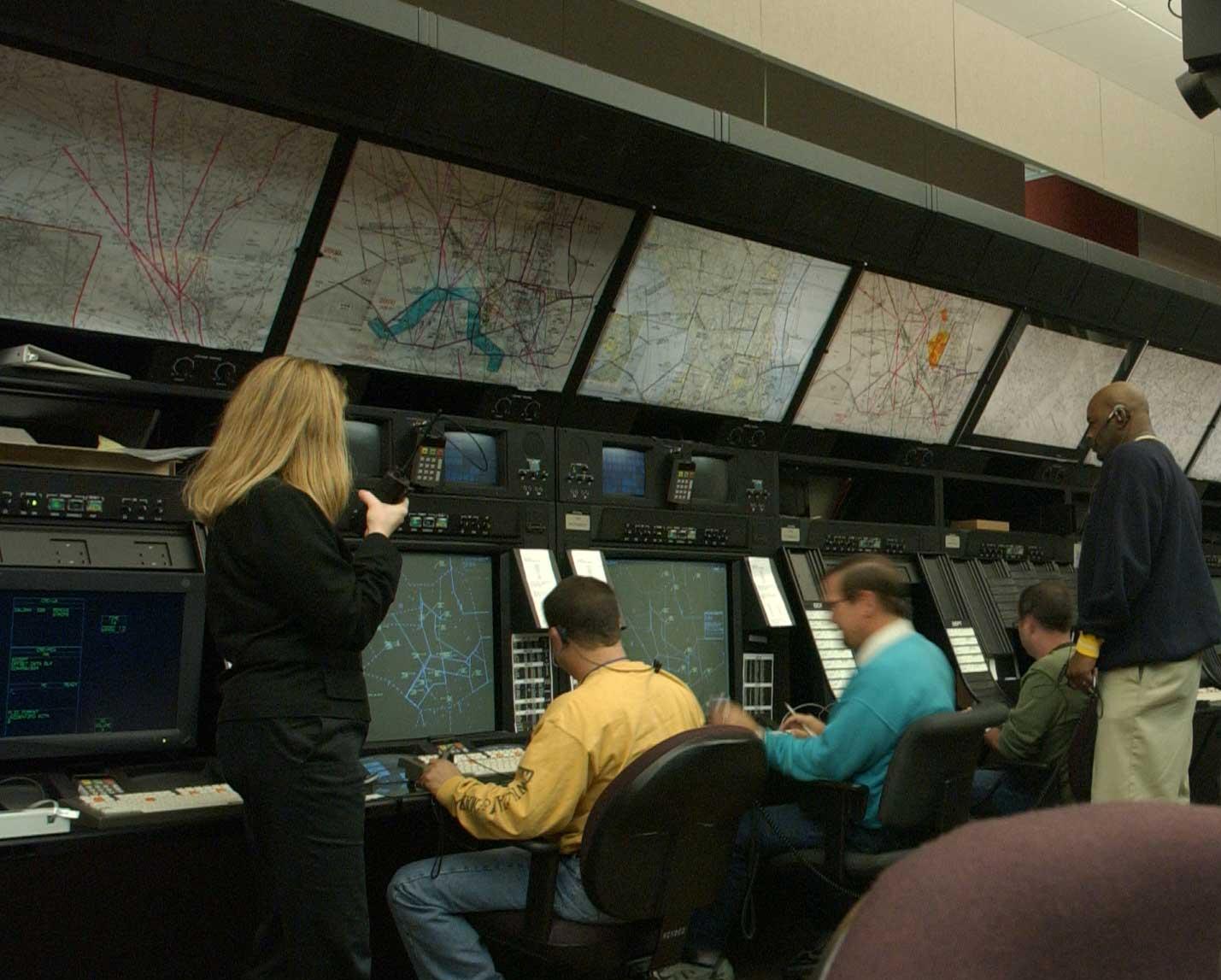 Controllers at the Washington Air Route Traffic Control Center