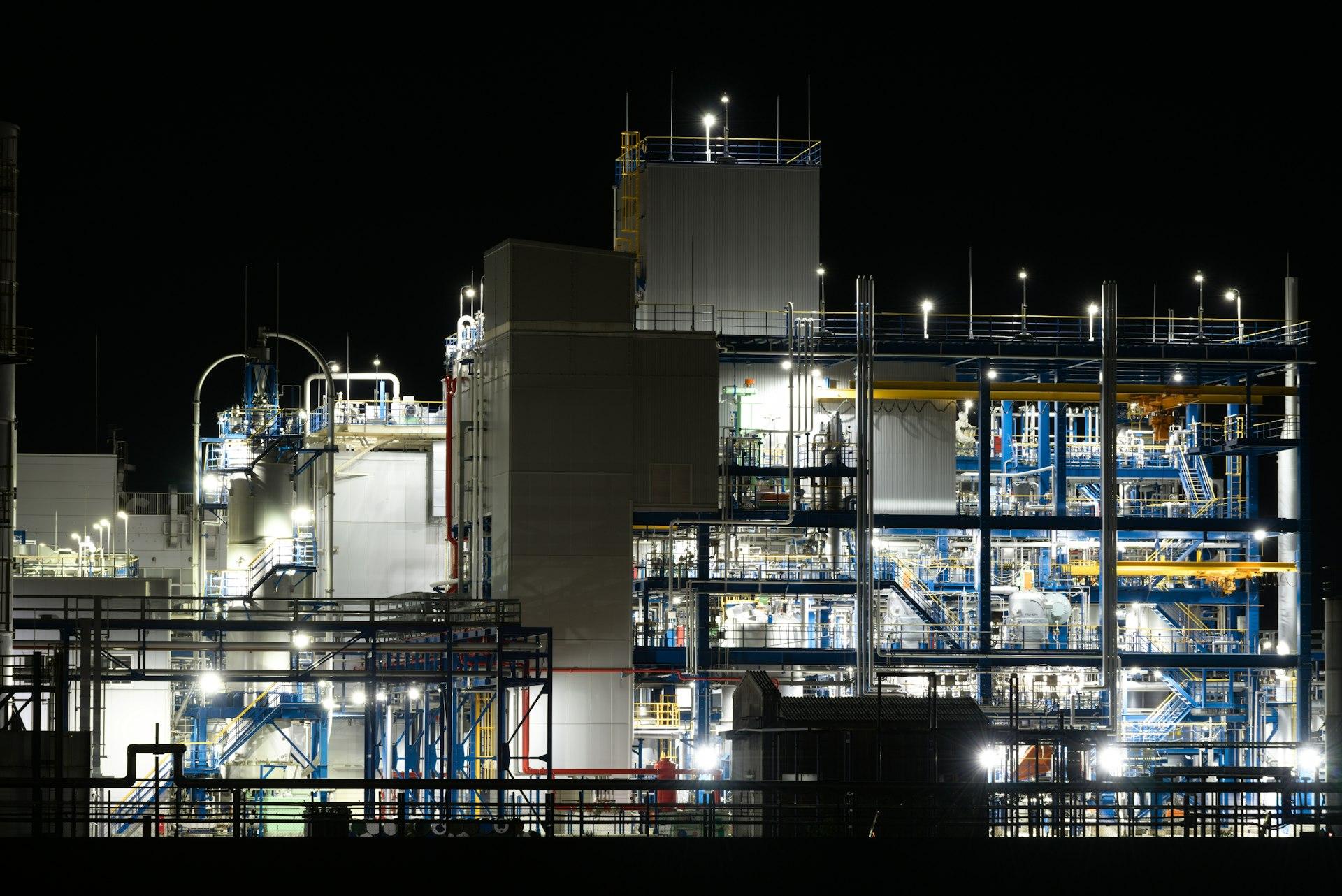 Industrial facility lit up at night